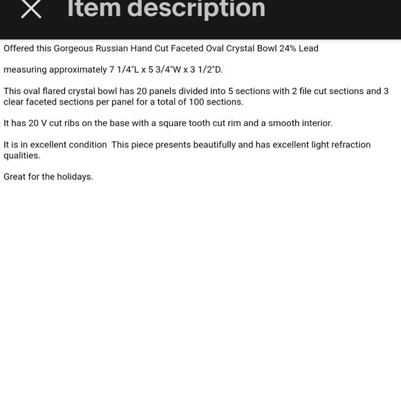 Vintage Oblong Etched 24% Lead Crystal Bowl - Picture 9 of 11